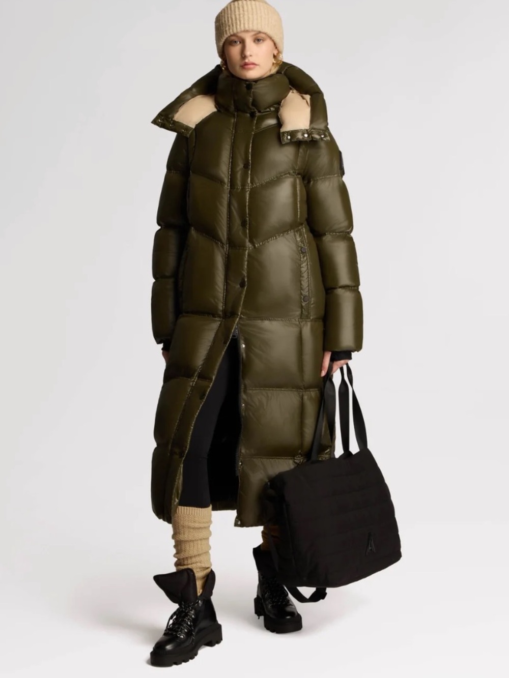 ALPENHAUS Meribel Quilted Long Maxi Puffer Jacket Coat Olive Large L NWT